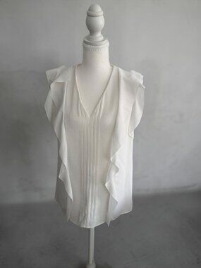 ELIE TAHARI White Ruffle Trim Top Size XS